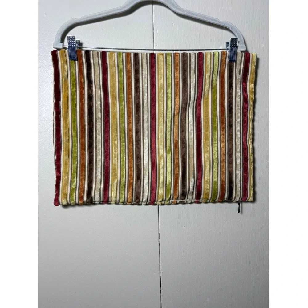Pier 1 Imports Velvet Striped Pillow Cover 14x18 Boho Multi Color Burgundy Green